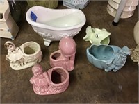 6 ceramic planters, pink baby
