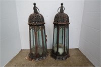 2 Punched Metal Outdoor Candleholders-15"H