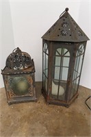 2 Punched Metal Outdoor Candleholders-11x24,8x8x15