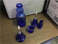 5 cobalt glass pieces