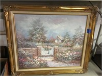 Oil on canvas stone garden wall picture