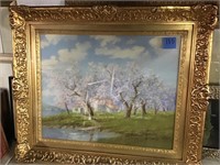 Cherry blossom print w/heavy ornate gold frame