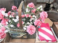 Floral Basket Arrangement & Knitted Kitchen Rags