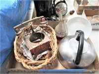 Brass Phone, Oil Decanter, Coffee Pot, Basket