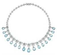 Aquamarine and Diamond Necklace 18K Gold