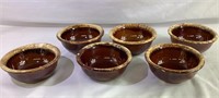 Six small 5.25 inch Hull Brown drip Pottery bowls