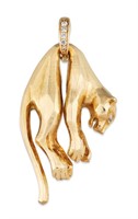 18k gold diamond long leopard pendant