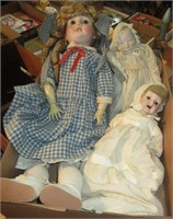 3 Porcelain Dolls & Chatty Baby w/Case