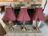 3 BRASS DECORATIVE TABLE LAMPS