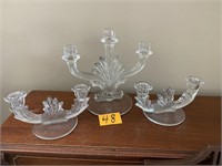 VINTAGE 3PC. CRYSTAL CANDLE HOLDER SET