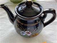 VINTAGE BROWN CERAMIC HAND PAINTED TEAPOT