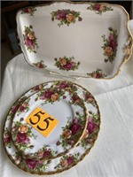 "OLD COUNTRY ROSES" PLATES & SMALL PLATTER