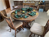 DINING ROOM TABLE AND CHAIR SET W/ 2 LEAVES