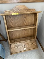 SOLID OAK SHELF W/ HOOKS & DOOR