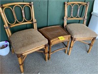 2 BAMBOO CHAIRS W/ SMALL TABLE