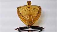 Vtg Amber Triangle Candy Dish w Lid