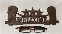 Cast Iron Welcome Sign w Boots & Stars