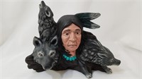 Indian w Wolf Statue Décor