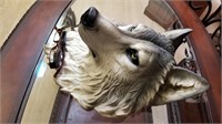 Large Wolf Head Décor w Green Eyes Wall Mount 17"