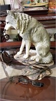 Wolf Statue Perched on a Rock 14" T