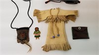 Indian Dress, 2 Pouches, Beaded Doll