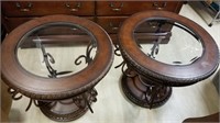 Leather Glass & Iron End Tables - 2