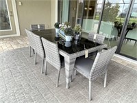 9PC OUTDOOR WICKER PATIO DINING TABLE W/ CHAIRS