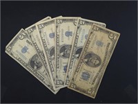 (6) US $5 SILVER CERTIFICATES, SERIES 1934