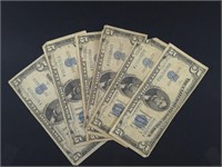 (6) US $5 SILVER CERTIFICATES,  SERIES 1934