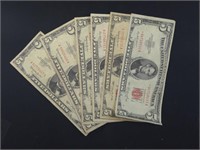 (6) US $5 NOTES: 2 SERIES 1953, 4 SERIES 1963