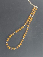 STERLING SILVER & 7MM TIGER EYE BEAD NECKLACE