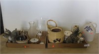 GLASSWARE, POTTERY, CLOCK AND THERMOMETER