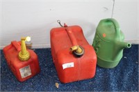 2 GASOLINE CANS AND WATERING CAN