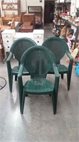 3 green outdoor chairs
