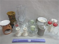 NICE LOT OF CANDLE HOLDERS AND CANDLES