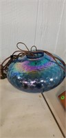 Blue Carnival glass hanging light