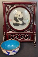 Chinese Panda Frame and Cloisonne Bowl