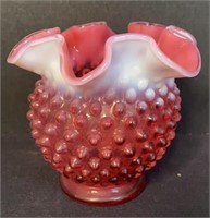 Fenton Cranberry Hobnail Glass Vase