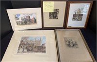 Five Etchings Prints Lot