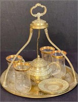 Unique Chaissed Brass Turkish Tea Set