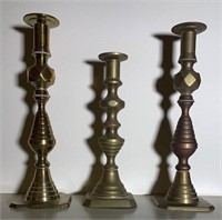 Three Brass Candlesticks Pushup Style