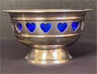 Heart Shaped Silverplate Cobalt Glass Bowl