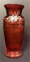Cranberry Fenton Glass Vase Hand Painted