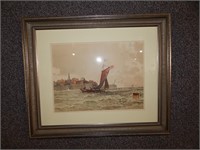 1894 J. Hoover Print Antique Sail Boat Framed Matt