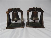 Vintage Liberty Bell Cast Iron Bookends Bronze