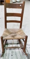 Rocking chair, wood with woven seat, vintage