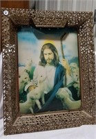 Framed and lighted picture of Jesus, the Shepherd