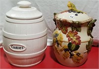 Cookie Jars, Pottery Barrel,  Modern Leaf Design