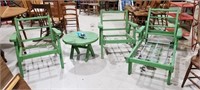 Green painted wood patio furniture