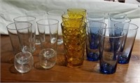 Water Glass, blue, amber, clear